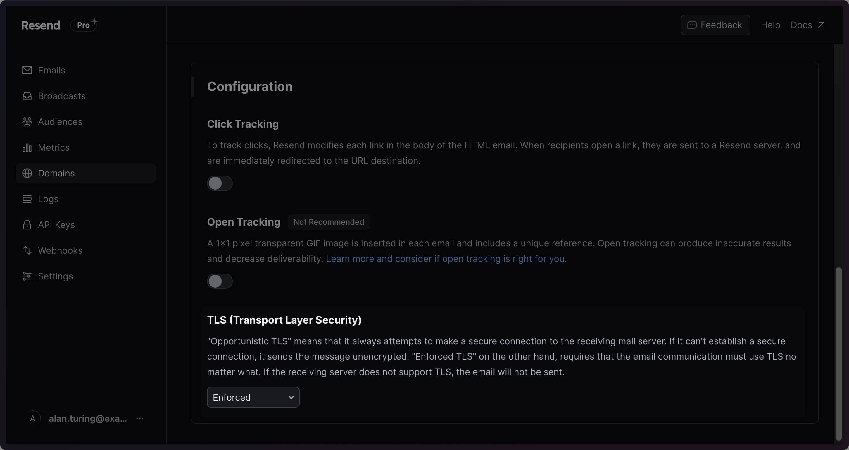 Updating a domain's TLS configuration